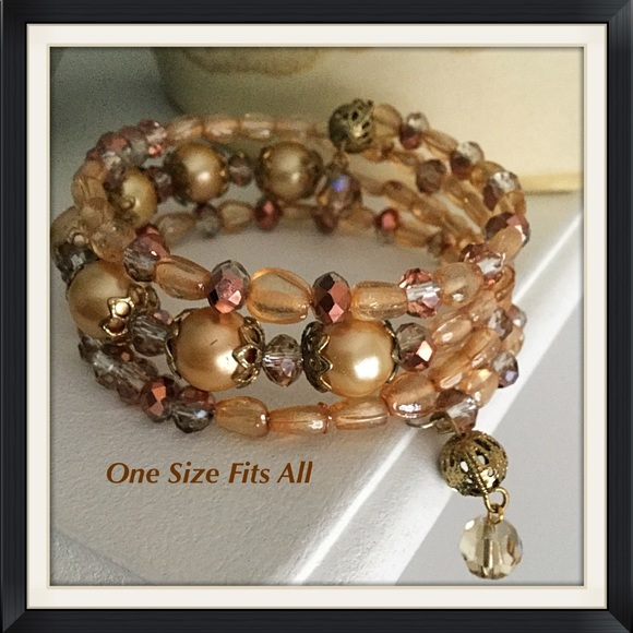 Ldmtreasures Jewelry - Champagne Beads, Memory Wire Bracelet